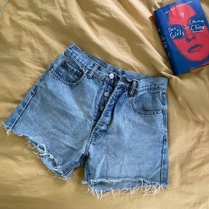 High waisted button fly denim cutoff shorts